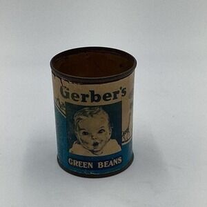 Vintage Gerber Strained Green Beans‎ Tin Baby Food Advertising Collectible